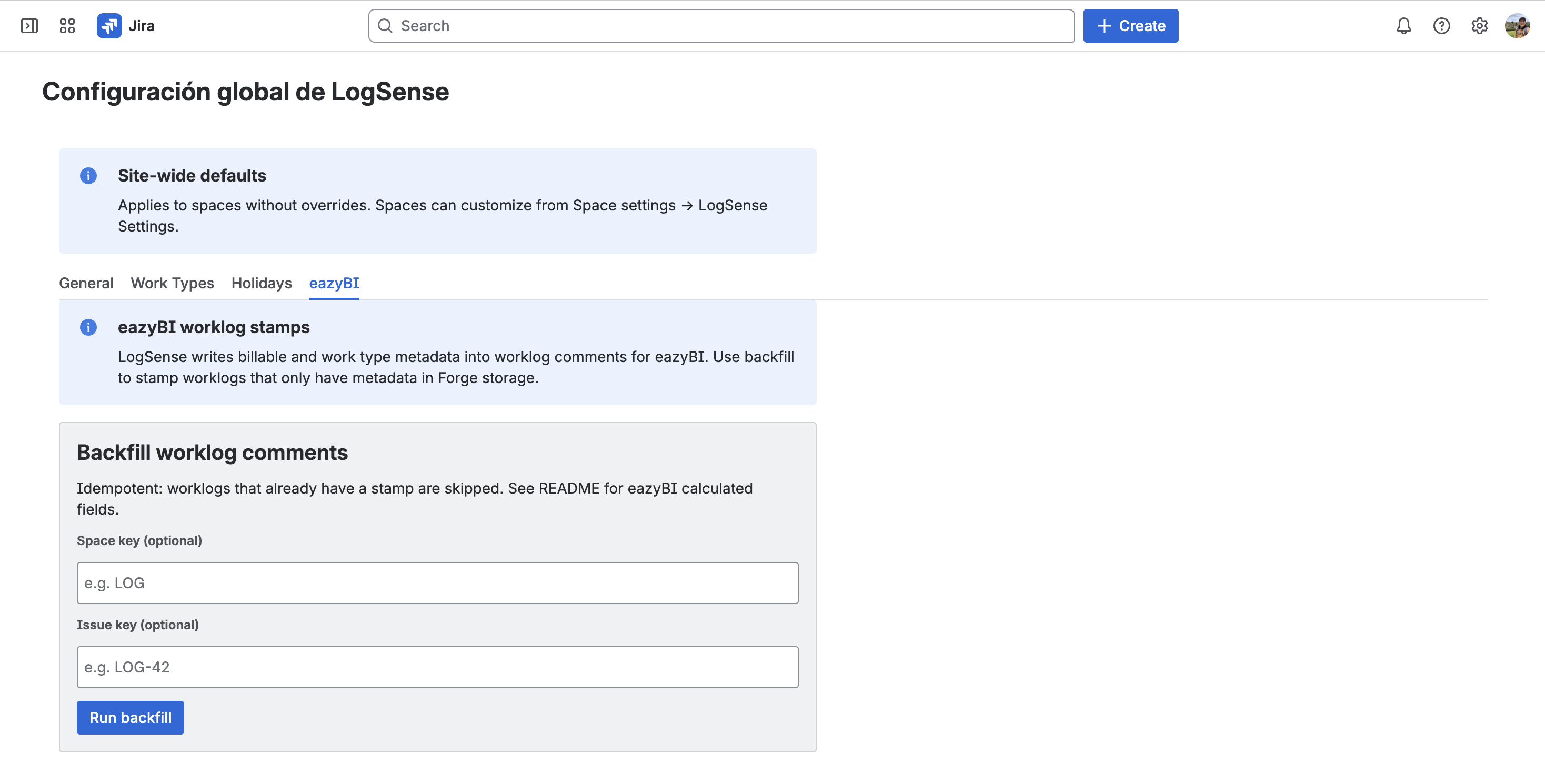 Global settings — eazyBI tab