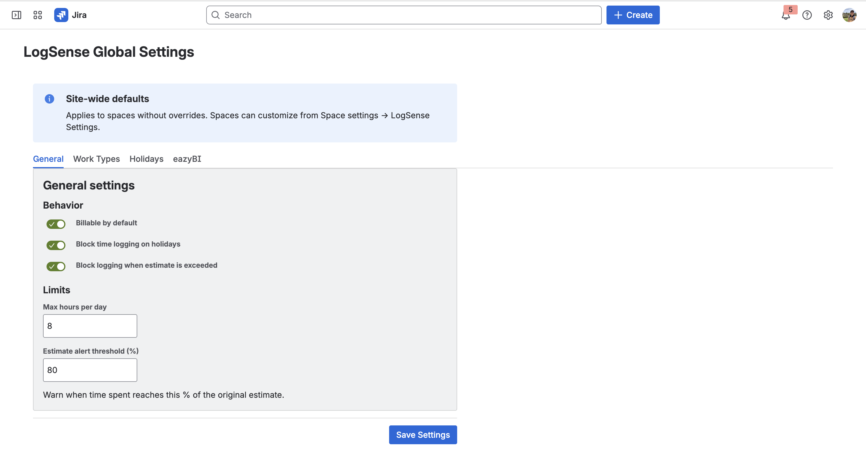 Global settings β General tab