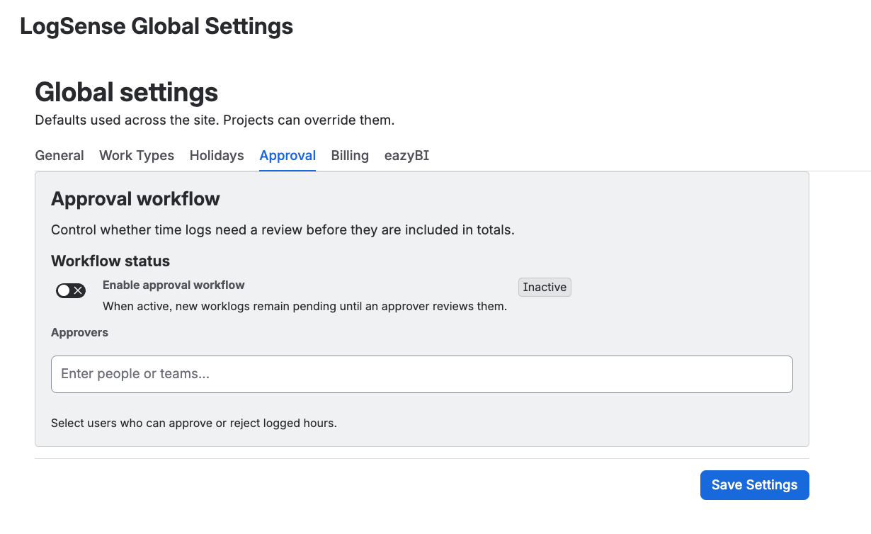 Global settings β Approval tab