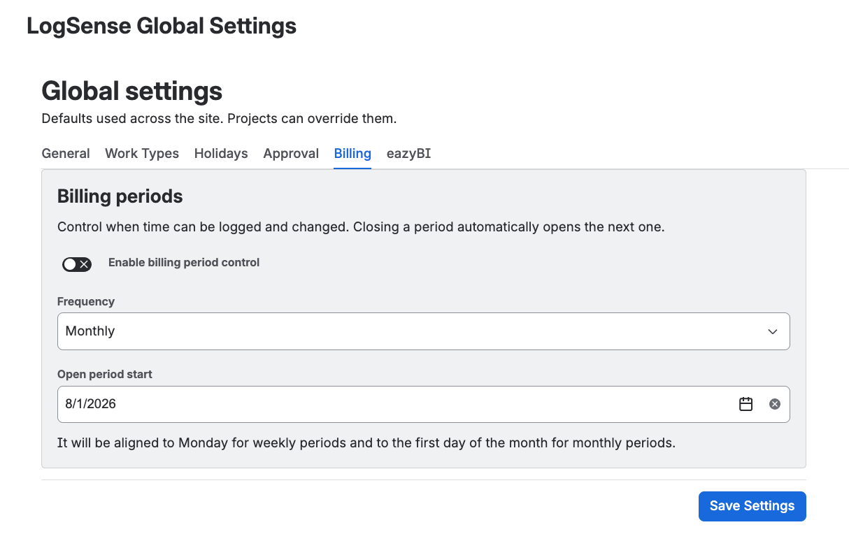 Global settings β Billing Periods tab