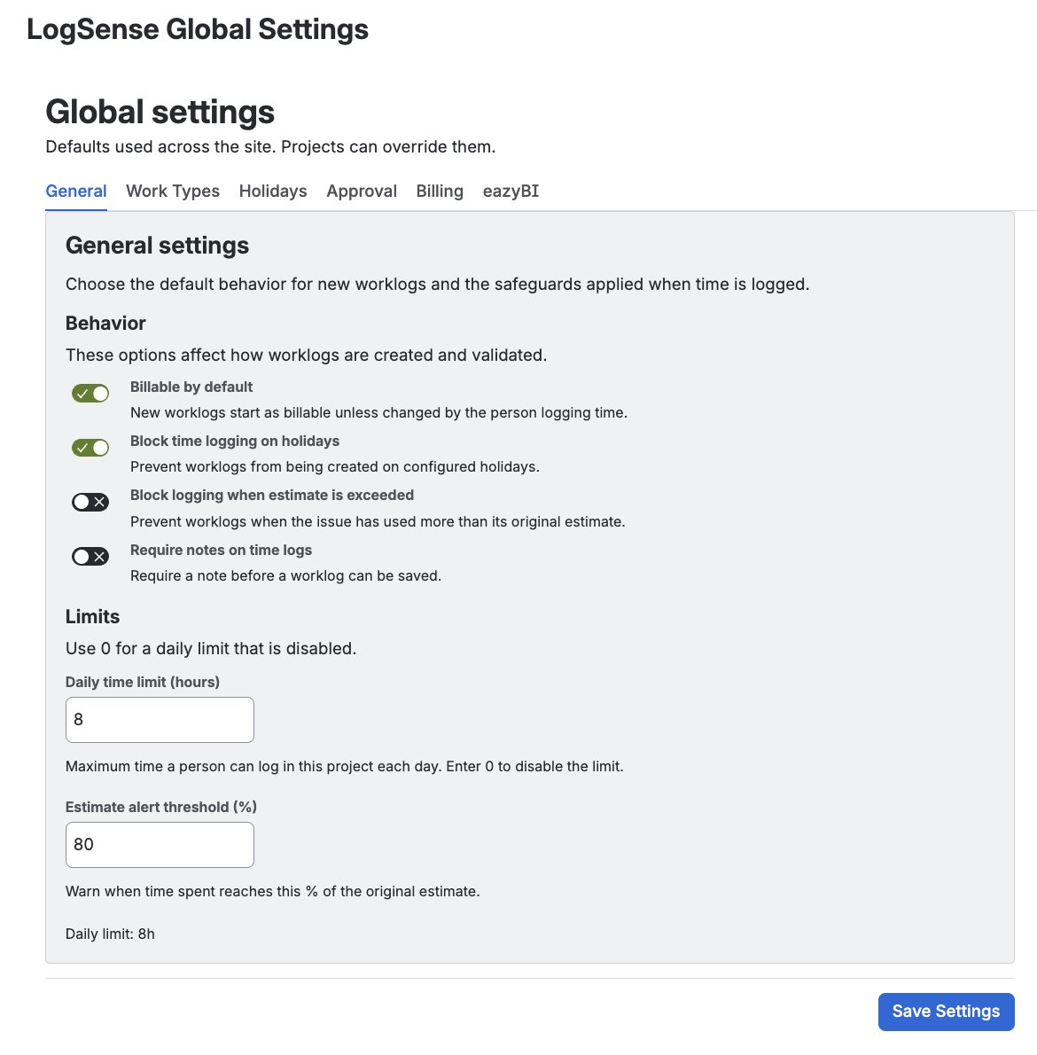 Global settings β General tab