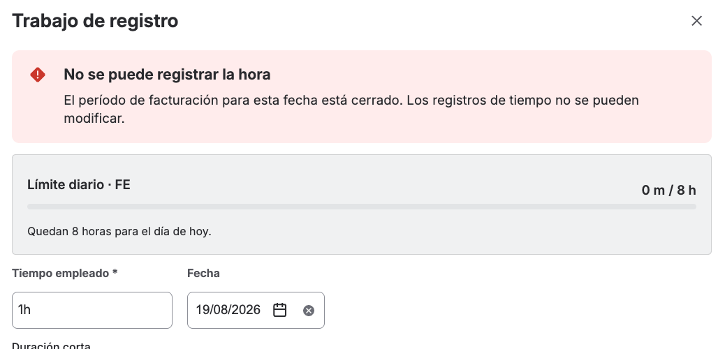 Mensaje de bloqueo al intentar registrar en un periodo cerrado