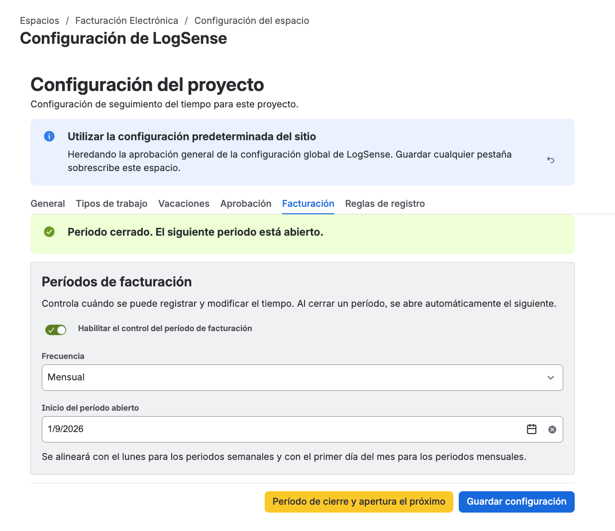 Periodo de facturación cerrado