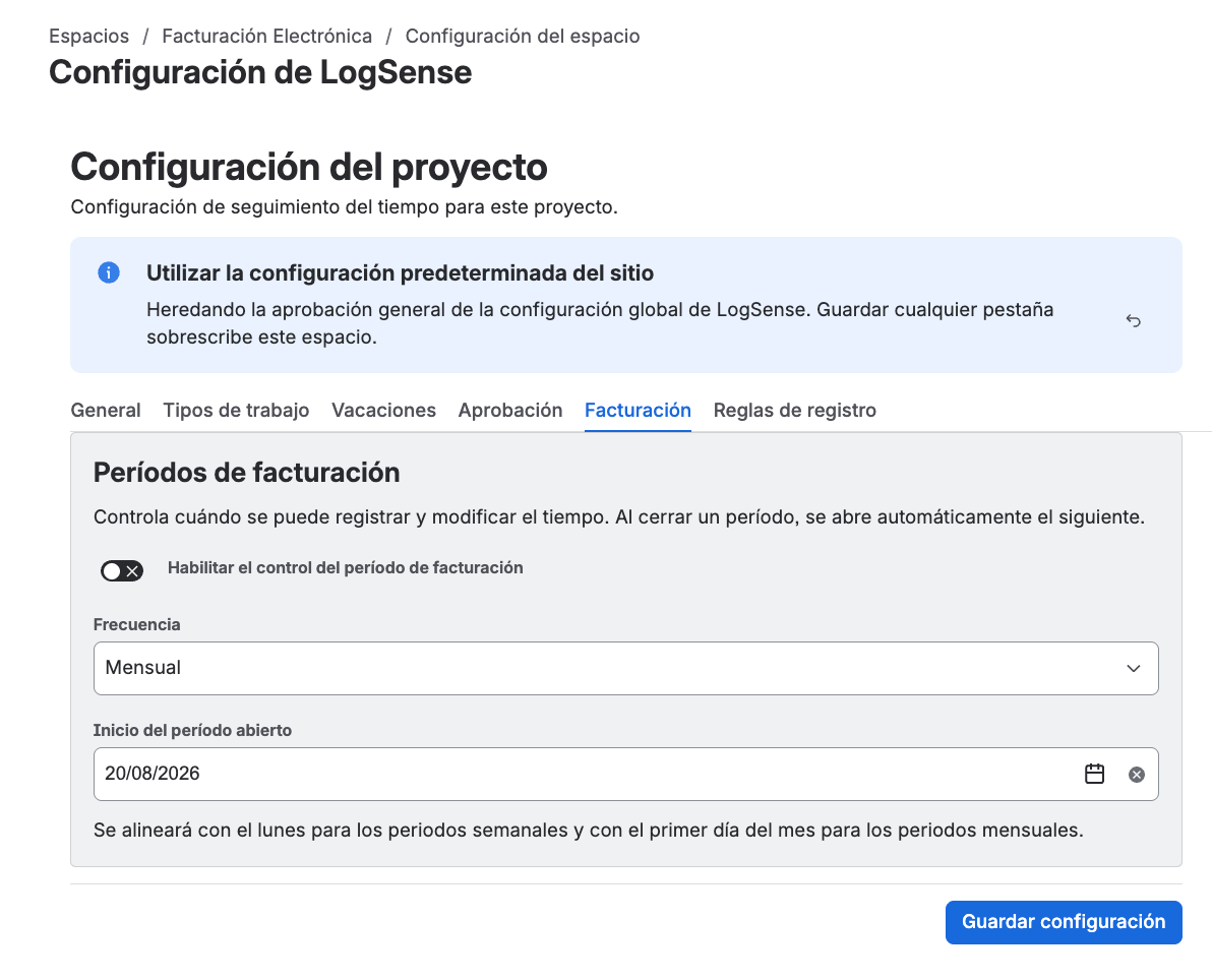 LogSense Settings — Facturación